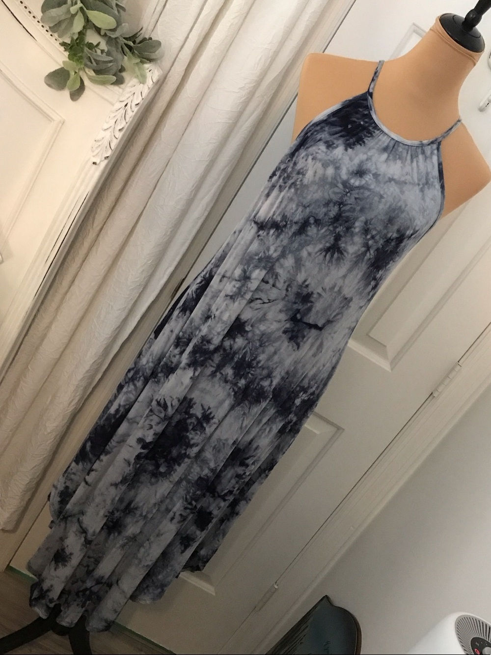 Olivia Rae Navy and Light Blue Tie-Dye Halter Maxi Dress